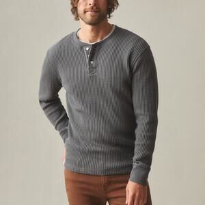 American Giant Waffle Long Sleeve Henley Shirt Dark Charcoal Gray Mens Sz L NWOT